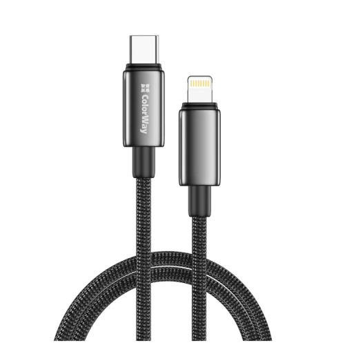 Дата кабель USB-C to Lightning 1.0m PD30W zinc alloy braided black ColorWay (CW-CBPDCL098-BK)