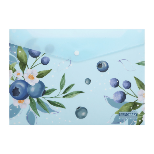 Папка - конверт Buromax А4 на кнопці, BLUEBERRY ARABESKI, напівпрозора, морська хвиля (BM.3943-17)