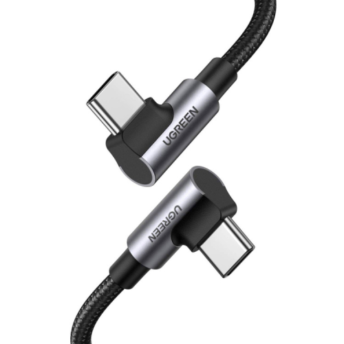 Дата кабель USB-C to USB-C 1.0m 100W (20V/5A) 90° corner braided black Ugreen (70696)