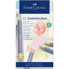 Олівці кольорові Faber-Castell GoldFaber Pastel,акварельні, металевий пенал 12 кольорів (114622) (31788)