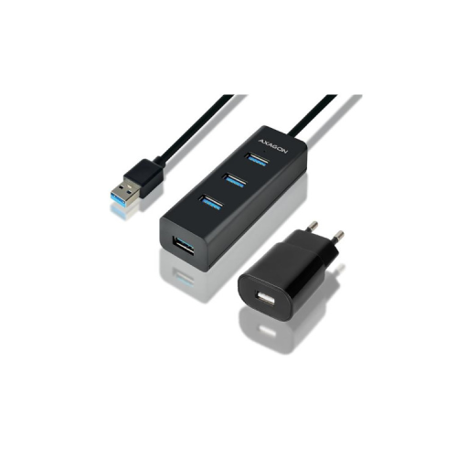 Концентратор AXAGON USB 3.1 to 4xUSB 3.0 1.2m + power adapter + cable USB to Micro 5P black (HUE-S2BP)