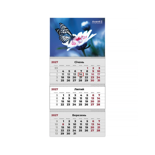 Календар Axent настінний квартальний 2027 рік 3 пр. Butterflies 1 (8803-27-4-A)