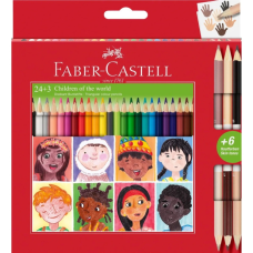Олівці кольорові Faber-Castell Children of the World 24 кольору тригранні + 3 двосторонніх круглих, (511515) (32332)