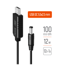 Кабель питания USB to DC 5.5x2.5mm 12V 1.0m black ColorWay (CW-CBUD067-BK)