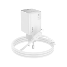Зарядний пристрій HOCO N42 Elogiado 2xUSB-C PD45W + cable USB-C to Lightning White (6942007617116)