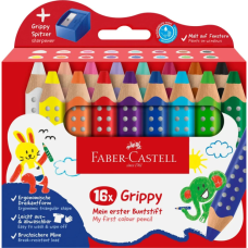 Олівці кольорові Faber-Castell XXL Jumbo Grippy акварельні, потовщені, з м'яким грифелем 16 кольорів+стругачка (110645) (33044)