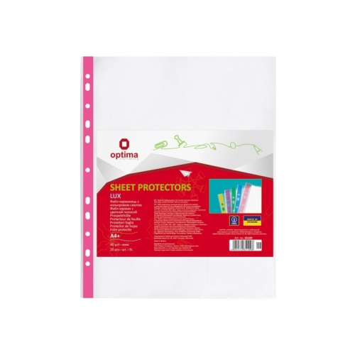 Файл Optima А4+ 40 мкм глянцевых с розовой лентой, 20 штук (O35109-09)