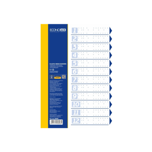 Роздільник сторінок Economix А4 пластик, 12 розділів, кольоровий (E30808)