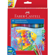 Олівці кольорові Faber-Castell акварельні,48 кольорів зі стругачкою та пензликом, 114448 (25452)