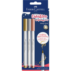 Набір маркерів Faber-Castell тонких для декору Goldfaber Creative Marker Metallic Brush, 3 кольори, В (пензель) (33005)