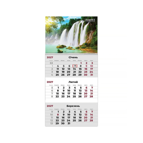 Календар Axent настінний квартальний 2027 р.,1 пр. Watefalls 1 (8801-27-10-A)