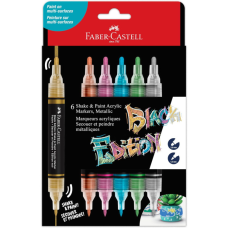 Набір маркерів Faber-Castell акрилові двобічні Black Edition Shake & Paint Acrylic Marker, 6 кольорів металіків (33049)