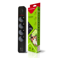 Мережевий розгалужувач EUROELECTRIC X2 16A 2xUSB Black з заземленням (EE-2/2USB-16A(black))
