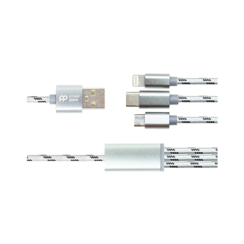 Дата кабель USB 2.0 AM to Lightning + Micro 5P + USB-C 1.0m 2.1A PowerPlant (CA910663)
