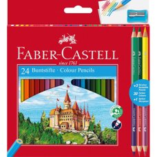 Олівці кольорові Faber-Castell 24 кольори "Замок" + 3 двоколірні олівці + стругачка, (110324) (5515)