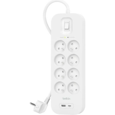 Мережевий фільтр живлення Belkin 8хТипE, 16А, USB-A/USB-C 18Вт, 2м (SRB003CA2M)
