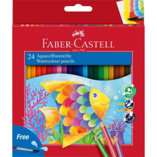 Олівці кольорові Faber-Castell акварельні, 24 кольори + пензлик в картонній коробці (114425) (1408)