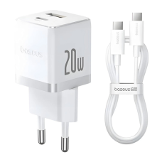 Зарядное устройство Baseus 1xUSB-C 20W + 1xUSB white + cable USB-C to USB-C 60W 1.0m (P10111608213-01)