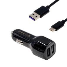 Зарядний пристрій Grand-X 2,1A, 12-24V, 2USB + cable USB -> TypeC, Cu, 1m (CH-26TC)