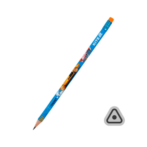 Олівець графітний Kite Hot Wheels тригранний, з гумкою, НВ (HW25-046)