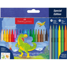 Фломастери Faber-Castell Динозавр 18 кольорів + 3 металика + 3 неонових + наклейки у картонній коробці (32963)