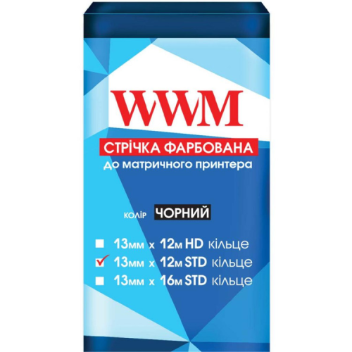 Стрічка до принтерів 13мм х 12м STD к. Black WWM (R13.12S)