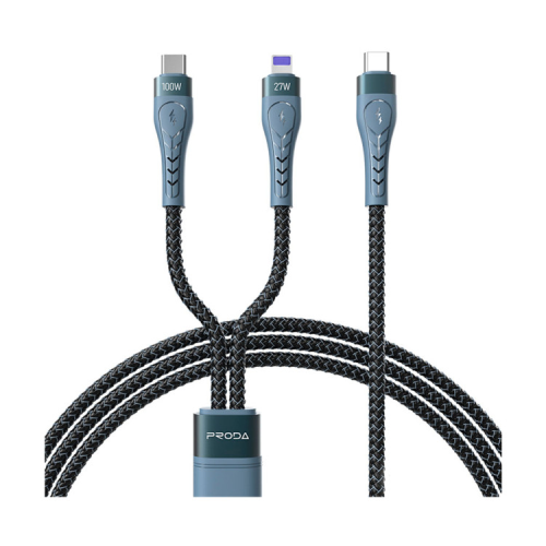 Дата кабель USB-C to USB-C + Lightning 1.3m Azeada 27W/100W black Proda (PD-B73th-BK)