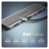Концентратор AXAGON USB-C to 3xUSB-A + HDMI 5Gbps + PD 100W 1.0m grey (HMC-5H)