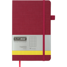 Книга записна Buromax Tweed 125x195 мм 96 аркушів в клітинку обкладинка зі штучної шкіри Бордова (BM.291163-13)