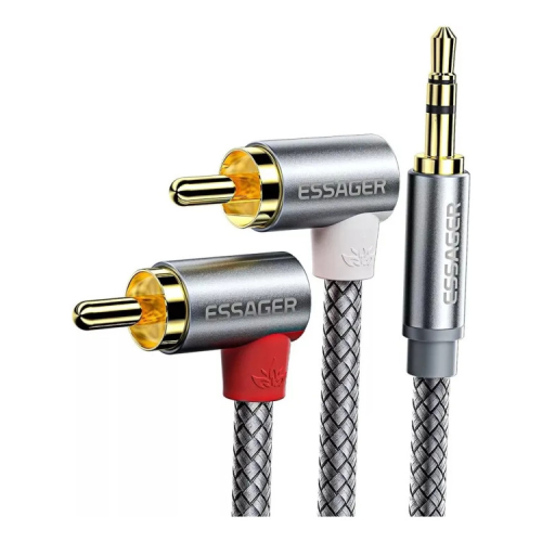 Кабель мультимедийный 3.5mm M to 2xRCA M 5.0m 90° corner Essager (EYPWT-MYD0G-P)