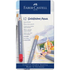 Олівці кольорові Faber-Castell GoldFaber акварельні, металевий пенал 12 кольорів (114612) (27637)