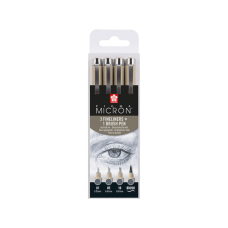 Лайнер Sakura Набір Pigma Micron 4 шт, (0.1/0.5/10/лінер-пензель Pigma Brush), Сірий (8712079474294)