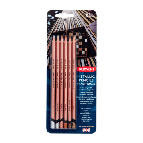 Олівці кольорові Derwent Metallic TRADITIONAL, 6 кольорів (5028252598606)
