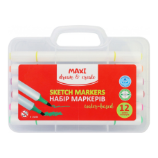 Художній маркер Maxi набір скетч-маркерів двосторонніх, 12 кольорів на водній основі (MX15253)