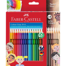 Олівці кольорові Faber-Castell GripSkin tonesакварельних 18 кольорів + 6 шт різних відтінків шкіри (112819) (32522)