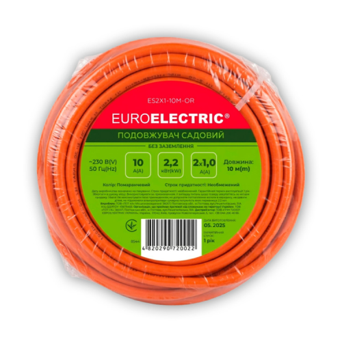 Мережевий подовжувач EUROELECTRIC ПВС 2x1 без заземлення 1 гн. помаранчевий 10м (ES2X1-10M-OR)