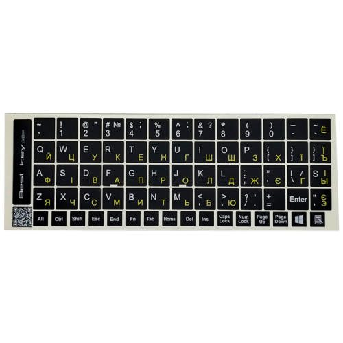 Наклейка на клавиатуру BestKey непрозрачная чорная, 68, желтый (BK13YEL/022)