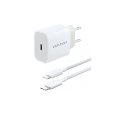 Зарядний пристрій Vention 1xUSB-C PD20W + cable USB-C to USB-C white (G16W0-EU)