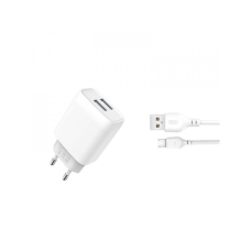 Зарядний пристрій XO 2xUSB 2.4A + cable USB to Micro 5P white (L57-M-WH)