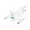 Зарядний пристрій HOCO C80A Plus Rapido 1xUSB-C PD20W + 1xUSB QC3.0 + cable USB-C to Lightning White (6931474779892)