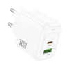 Зарядний пристрій HOCO CS55A 1xUSB-C PD30W + 1xUSB QC3.0 white (6942007631549)