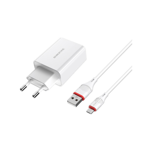 Зарядное устройство BOROFONE BA21A Long Journey USB QC3.0 + cable USB to Micro 5P 18W White (6931474702470)