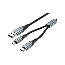 Дата кабель USB 2.0 AM to Micro 5P + Type-C 0.5m Y-Splitter 480Mbps Aluminum Alloy Gray Vention (CQGHD)