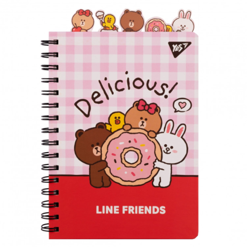 Блокнот Yes Line Friends Delicious А5 150 х 210 подвійна спіраль з фігурними роздільниками 80 аркушів Лінія (151776)