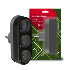 Мережевий розгалужувач EUROELECTRIC X3 16А Black з заземленням (EE-3-16A(black))