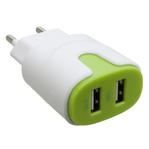 Зарядний пристрій Patron 2xUSB 2.0 2A/1A white/green (PN-2USB-220V-G)