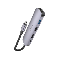 Концентратор HOCO USB-C to HDMI+USB3.0+2xUSB2.0+PD HB27 Metal Gray (6931474769329)