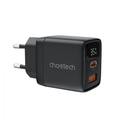 Зарядное устройство Choetech 1xUSB + 1xUSB-C PD35W with display black (PD6052-EU-BK)