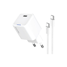 Зарядний пристрій ColorWay GaN Mini 30W PD Port PPS USB-C white + cable Type-C (CW-CHS054PDC-WT)