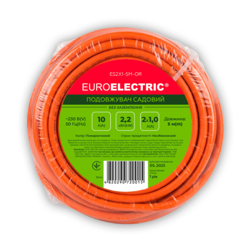Мережевий подовжувач EUROELECTRIC ПВС 2x1 без заземлення 1 гн. помаранчевий 5м (ES2X1-5M-OR)